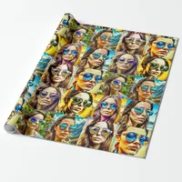 Cool Chicks in Sunglasses AI Art Wrapping Paper