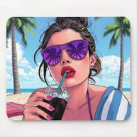 Purple Bikini, Sunglasses and Bandana Woman  Mouse Pad