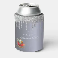 Christmas party silver glitter red sleigh name can cooler