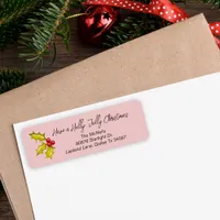 Festive Holly Berries Whimsical Pink Fun Christmas Label