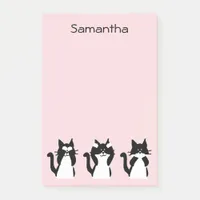 Tuxedo Cats Three Wise Kitties Pale Pink Custom Post-it Notes