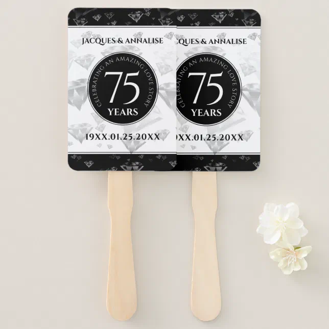 Elegant 75th Diamond Wedding Anniversary Hand Fan