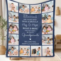Blessed Grandparents Custom Navy Blue 14 Picture Fleece Blanket