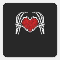 Skeleton Heart Hands Sign Valentine's Day Cute Hea Square Sticker
