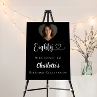 Black 80th birthday party photo heart welcome foam board