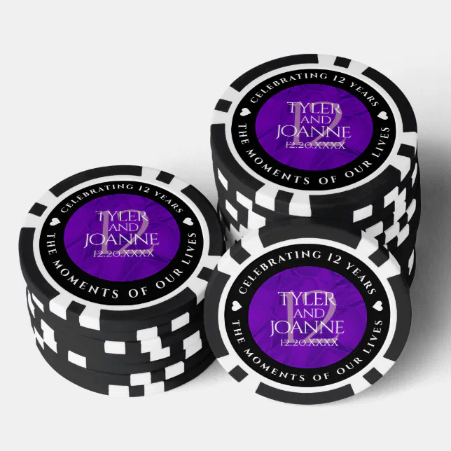 Elegant 12th Silk Wedding Anniversary Celebration Poker Chips