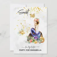 *~* 1Mermaid 6 SWEET SIXTEEN  Floral Blue Birthday Invitation