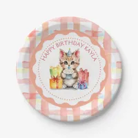 Cute Personalized Kitten in Birthday Hat  Paper Plates