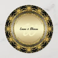 Black Gold Fireworks Wedding Round Menu Card