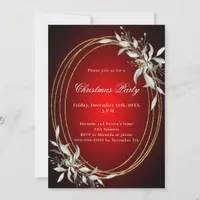Red gold greenery Christmas Party Invitation