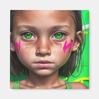 Tribal Kids |  Futuristic Stoic Girl Green Eyes Magnet