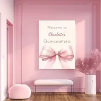 Pink bow cream beige Quinceanera welcome Poster