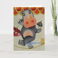 Vintage Hippo Valentine Holiday Card