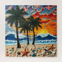Beautiful Beach Scene with Palm Trees Jigsaw Puzzle