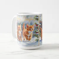 Ginger Kittens Cute Cats In Snow Merry Christmas Coffee Mug