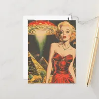 Scifi Fantasy Aliens Blond Woman in Red Dress  Postcard