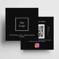 Black white logo QR code Instagram follow us Square Business Card