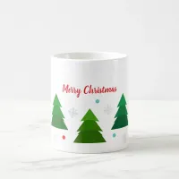 Christmas tree forest, snowflakes, red blue dots coffee mug