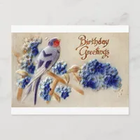 Birthday Greetings Vintage Fabric Bird Postcard