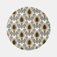 Boho Brown & Gold Jewel Tone Peacock Feather  Rug