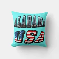 Alabama Picture and USA Flag Font Throw Pillow