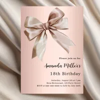 Rose gold bow birthday invitation