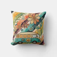 Reetro Van and Flowers Throw Pillow