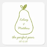 "The Perfect Pear" Whimsical Chic Wedding Shower  Square Sticker