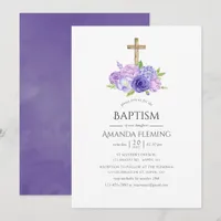 Ultra Violet Floral Baptism or Christening Invitation