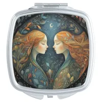 Gemini Zodiac Birth Sign Astrology Celestial Compact Mirror