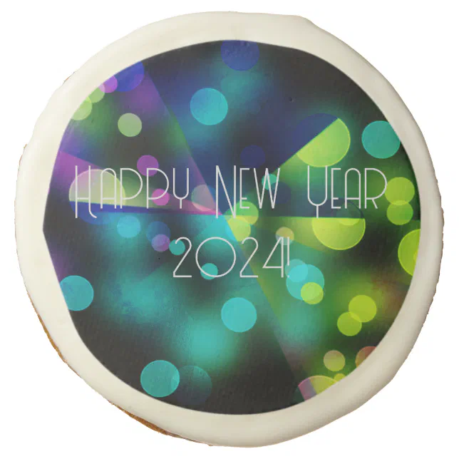 2024 new year with multicolor bubbles sugar cookie