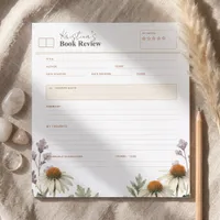 Rustic Botanical Coneflower Book Review Reading Notepad