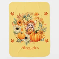 Cute Pumpkin Fairy in Autumn Wreath Baby Blanket