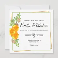Yellow Bloom Floral Watercolor Square Wedding Invitation