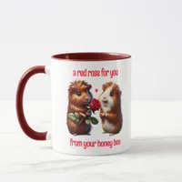 Cute Guinea Pigs in Love Exchange a Red Rose Mug