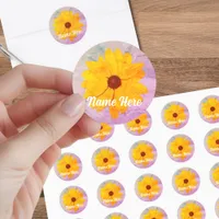 Vintage Yellow Flower Retro Pink Marble Classic Round Sticker