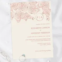 Elegant Dusty Rose Botanical Orchid Sketch Wedding Invitation