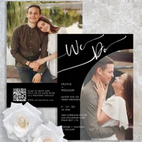 Modern QR Code Black Photo Wedding Invitation