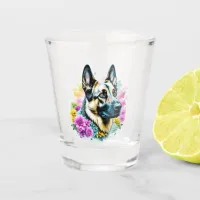 German Shepherd and Flowers ai art Shot Glass