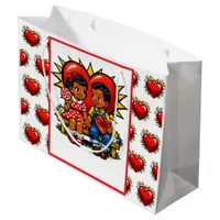 Valentine's Day | Retro Pop Art Boy and Girl Large Gift Bag