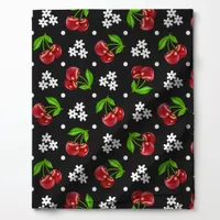 Floral Polka Dot Cherry on Charcoal Pattern  Fabric