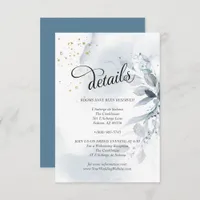 Details Elegant Dusty Blue Watercolor Foliage Invitation