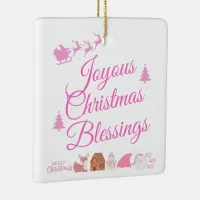 Joyous Christmas Blessings Pink on White | Ceramic Ornament