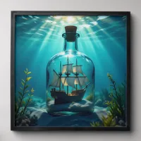 Ship in a Bottle in the Ocean  Peel And Stick Photo Tile