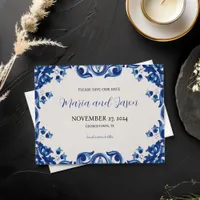 Mexican Blue Floral Elegant Fiesta Wedding Save The Date