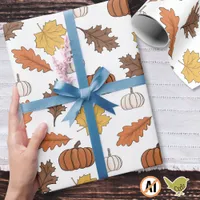 Autumn Leaves and Pumpkins Fall Harvest Wrapping Paper