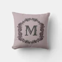 Elegant Purple and Silver Framed Monogram  Throw Pillow