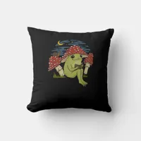 Frog Mushroom Hat Reading Book - Cottagecore Gobli Throw Pillow