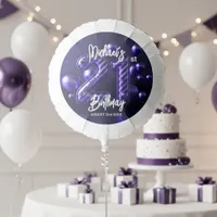 Glam Metallic Purple Glitter Stripes 21st Birthday Balloon