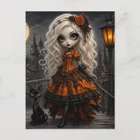 Cute Halloween Blonde and Her Black Cat Postcard